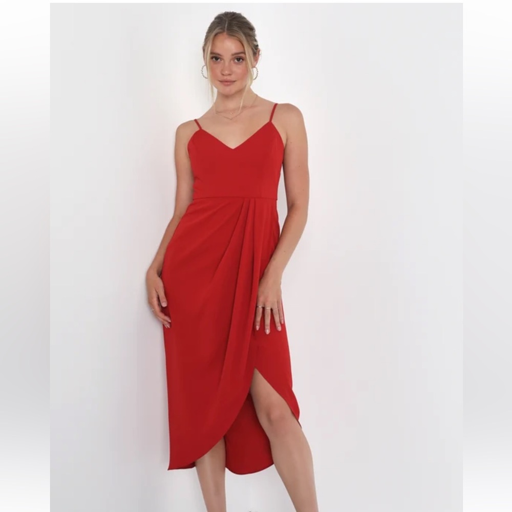 Lulu’s Reinette rust red midi dress, size L